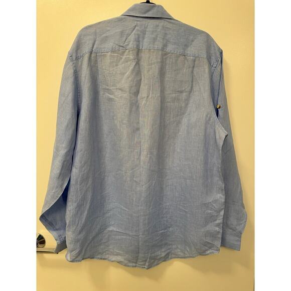 Joseph Abboud Men's Large 100% Linen Blue Button Down Shirt Long Sleeve - Picture 2 of 7